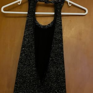 Beautiful black dress with silver threading- XS Stunning plunging back - lined